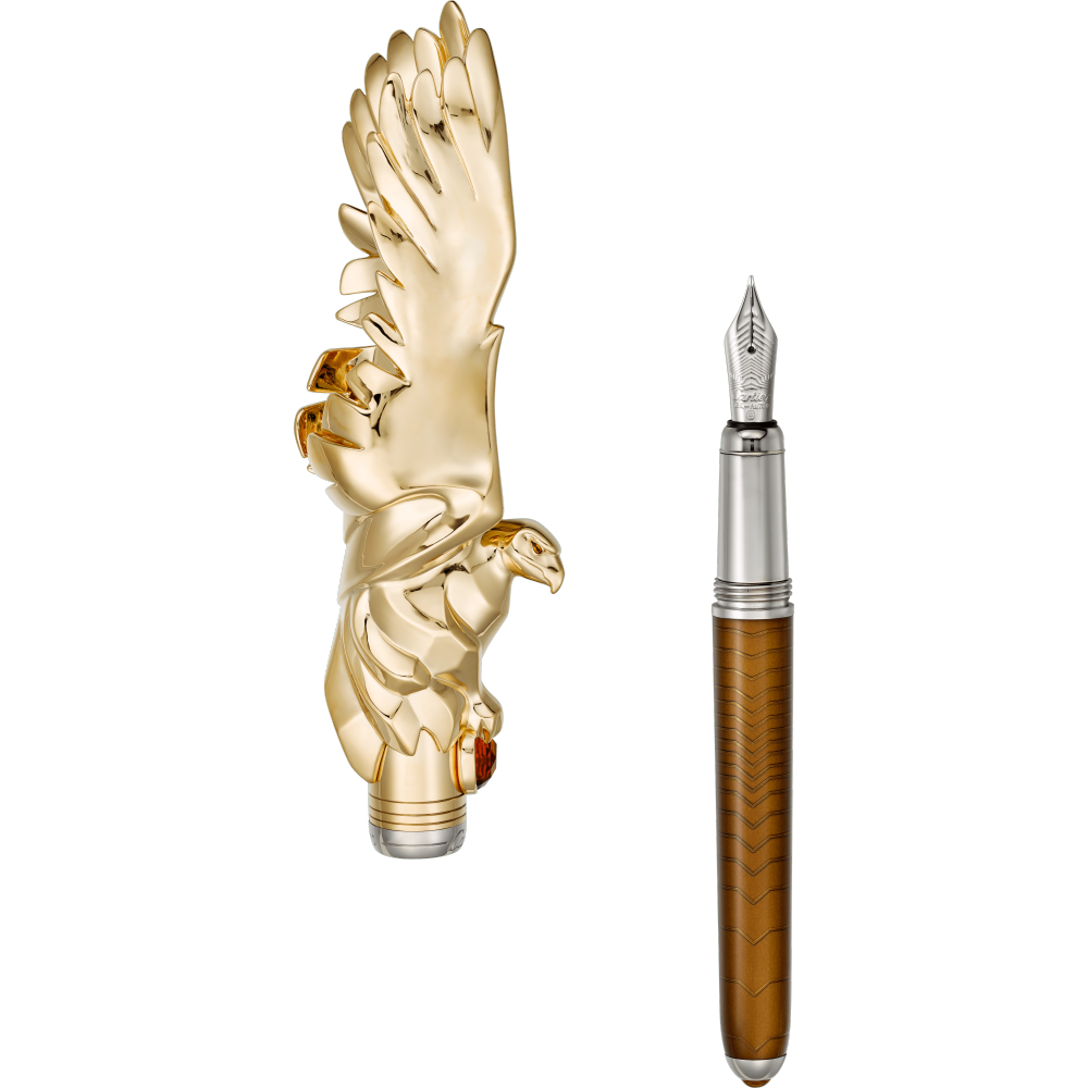 Ménagerie de Cartier猎鹰装饰高级钢笔和滚珠笔。