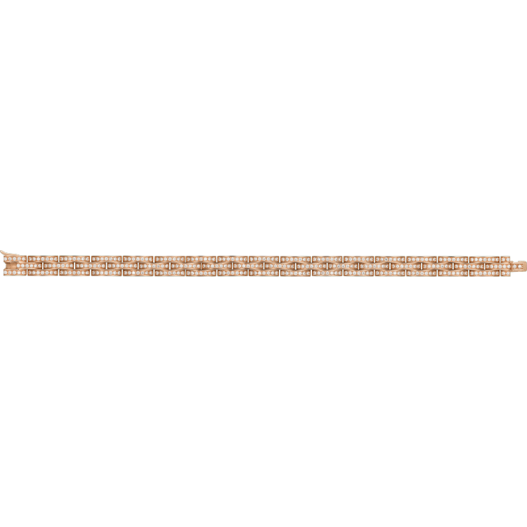 Maillon Panthère三排窄版手镯，铺镶钻石 18K玫瑰金
