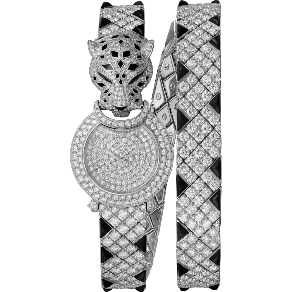 Panthère猎豹装饰珠宝腕表 中号 18K镀铑白金 石英