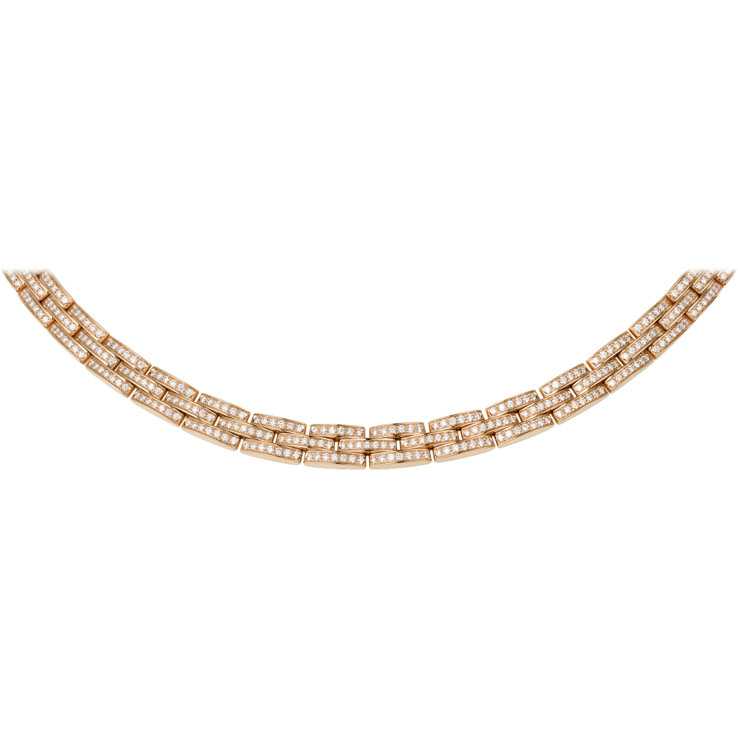 Maillon Panthère三排项链，铺镶钻石 18K玫瑰金