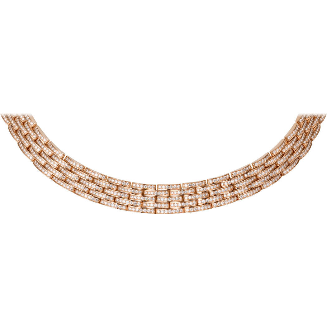 Maillon Panthère五排项链，铺镶钻石 18K玫瑰金