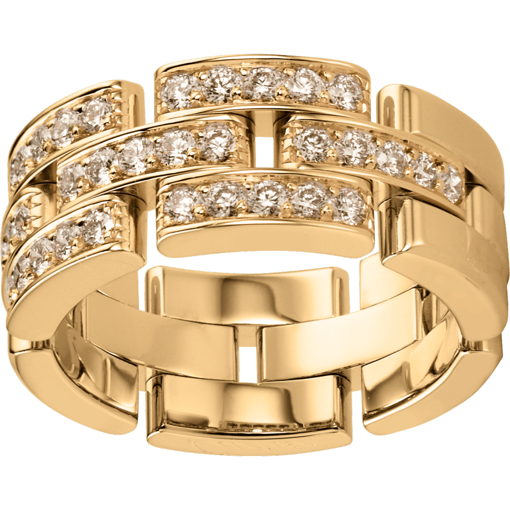 Maillon Panthère三排戒指，半铺镶钻石 18K黄金