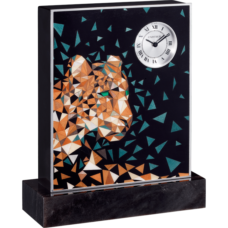 Ménagerie de Cartier高级座钟，装饰猎豹像素图案