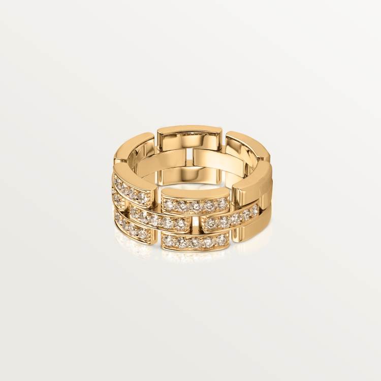 Maillon Panthère三排戒指，半铺镶钻石 18K黄金