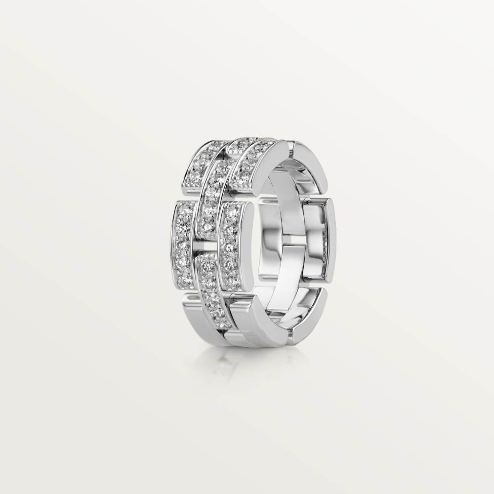 Maillon Panthère三排戒指，半铺镶钻石 18K白金