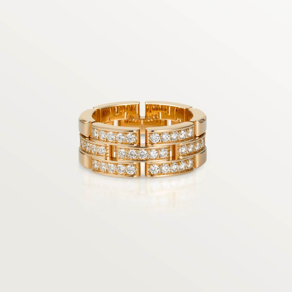 Maillon Panthère三排戒指，半铺镶钻石 18K玫瑰金