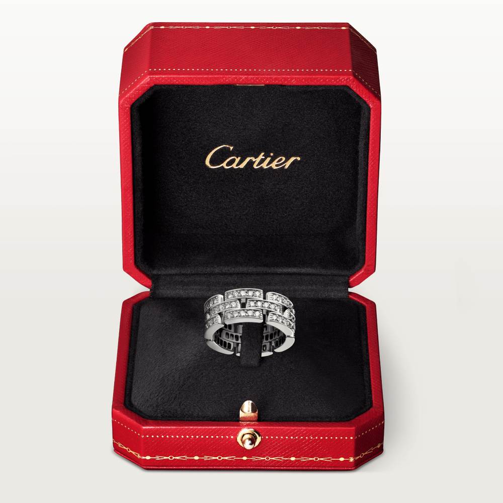 Maillon Panthère三排戒指，铺镶钻石 18K白金