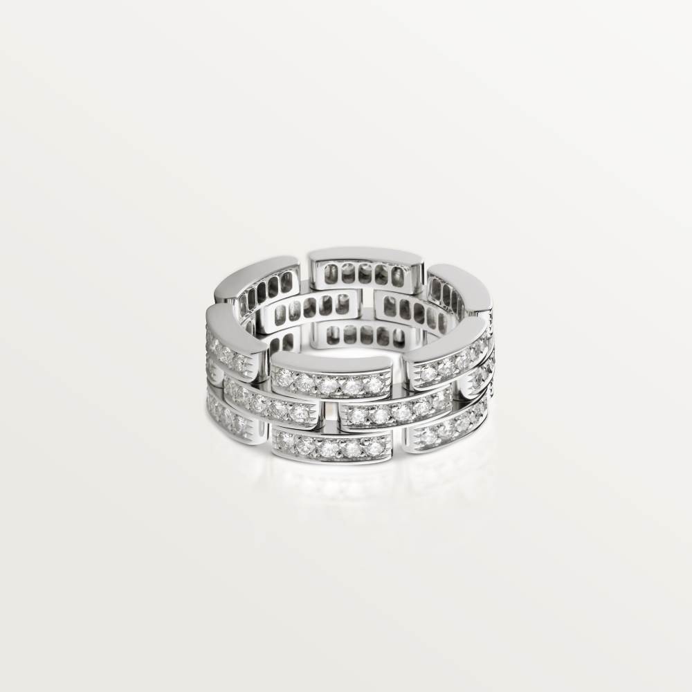 Maillon Panthère三排戒指，铺镶钻石 18K白金