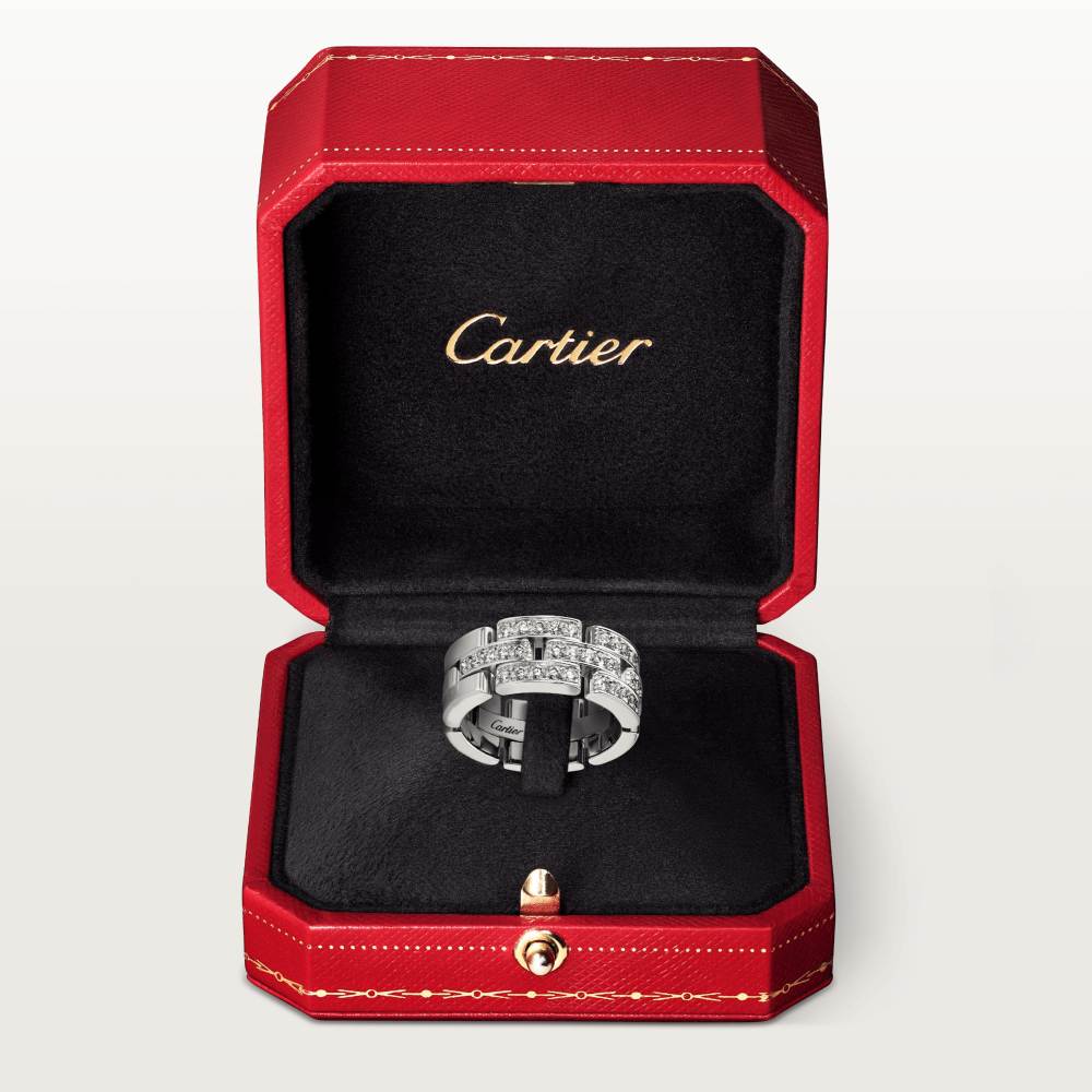 Maillon Panthère三排戒指，半铺镶钻石 18K白金