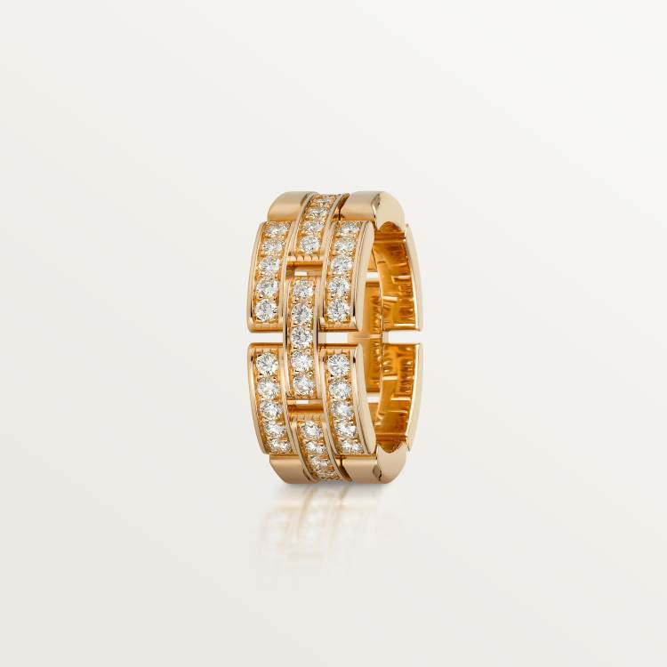 Maillon Panthère三排戒指，半铺镶钻石 18K玫瑰金