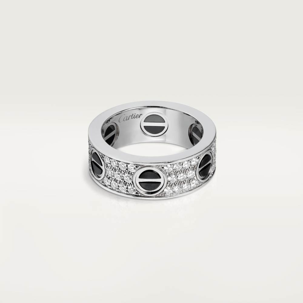 LOVE戒指，铺镶钻石，精密陶瓷 18K白金