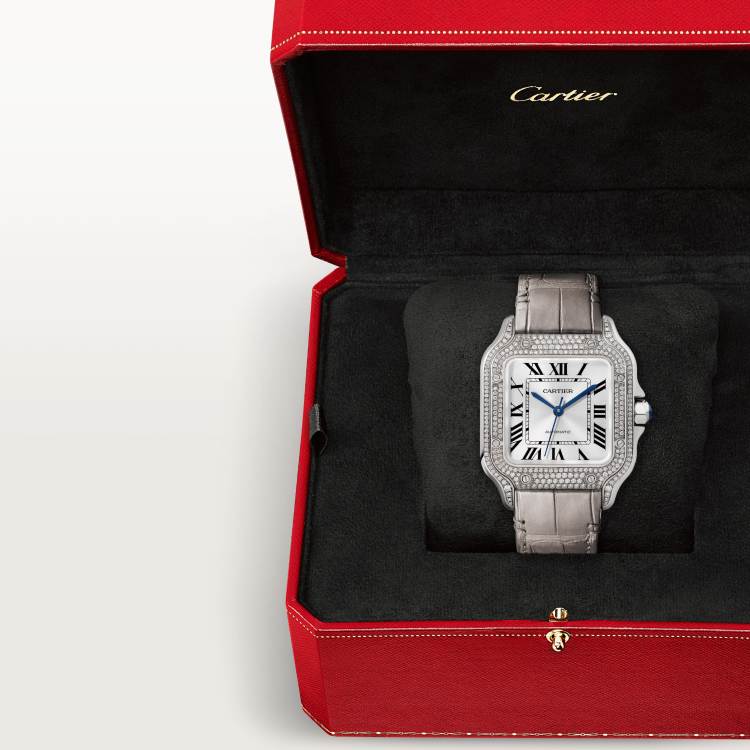 Santos de Cartier腕表 中号款 18K镀铑白金 自动上链