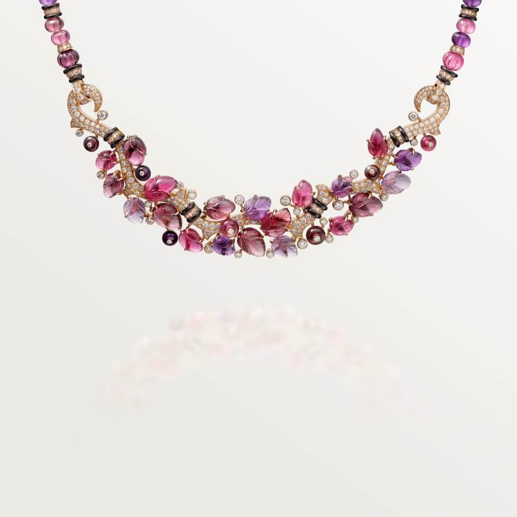 H7000172 - 镌刻宝石项链18K玫瑰金- 玫瑰金，红碧玺，紫水晶，石榴石 