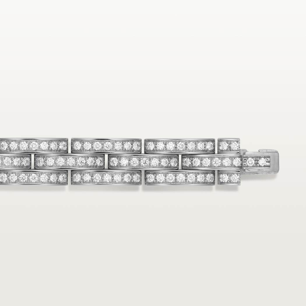 Maillon Panthère三排窄版手镯，铺镶钻石 18K白金