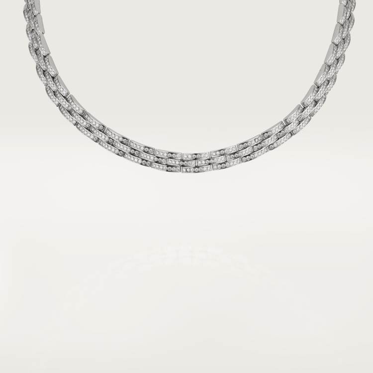 Maillon Panthère三排项链，铺镶钻石 18K白金