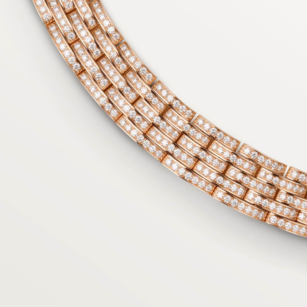 Maillon Panthère五排项链，铺镶钻石 18K玫瑰金