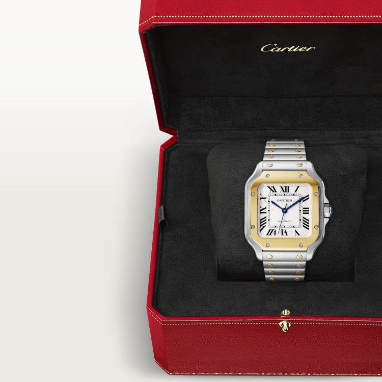 Santos de Cartier腕表 中号款 K金 - 精钢色 自动上链