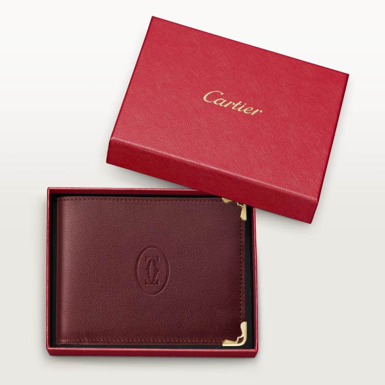 Must de Cartier 6信用卡皮夹 酒红色 小牛皮
