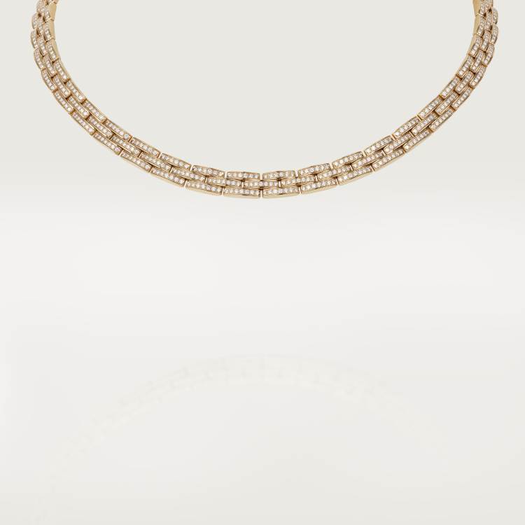 Maillon Panthère三排项链，铺镶钻石 18K玫瑰金