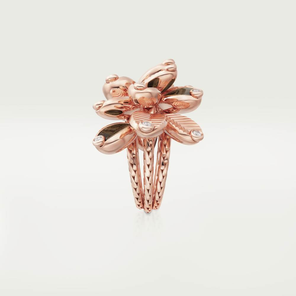 Grain de Café戒指，黑曜石，镶嵌钻石 18K玫瑰金