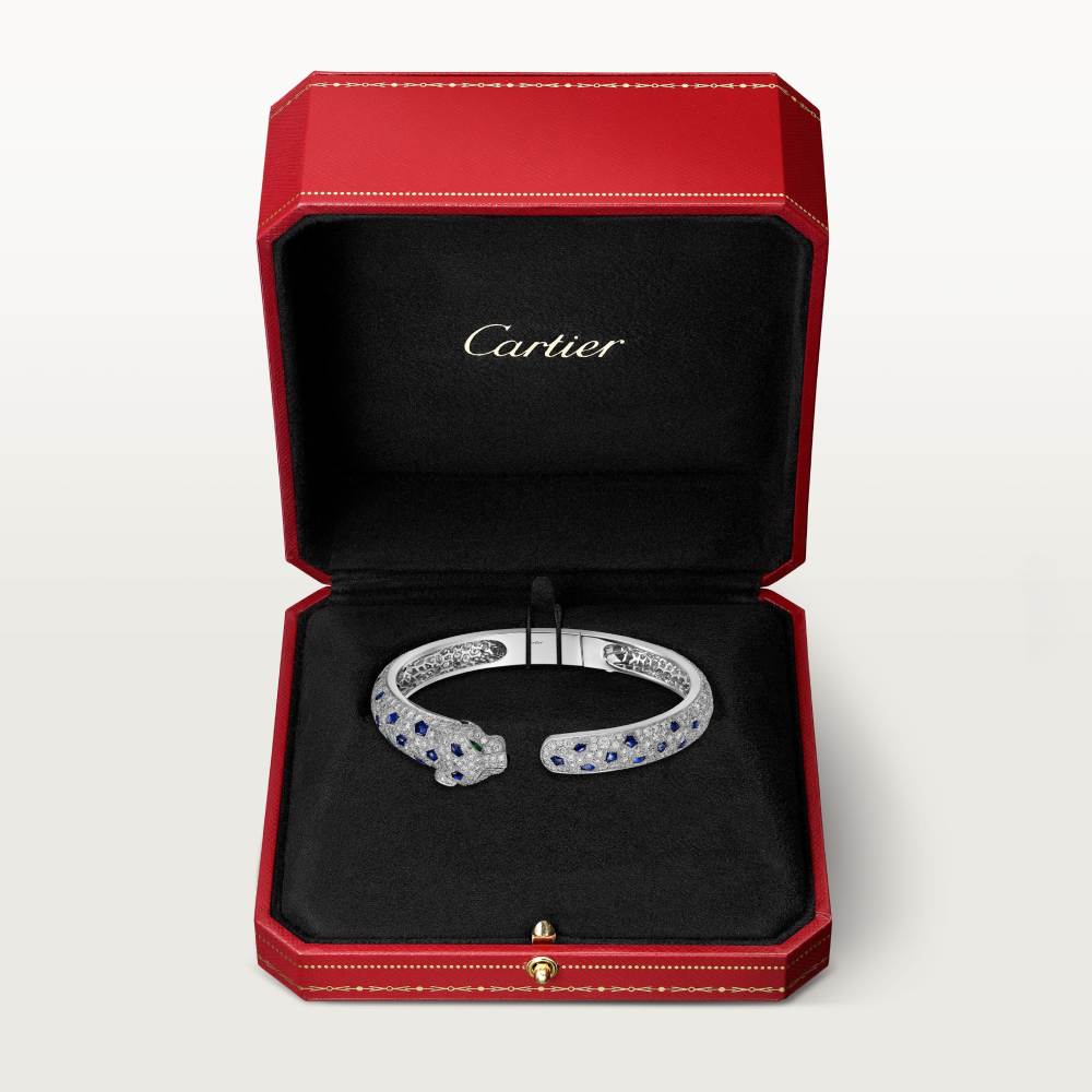 Panthère de Cartier卡地亚猎豹手镯，中号款，铺镶钻石  18K白金
