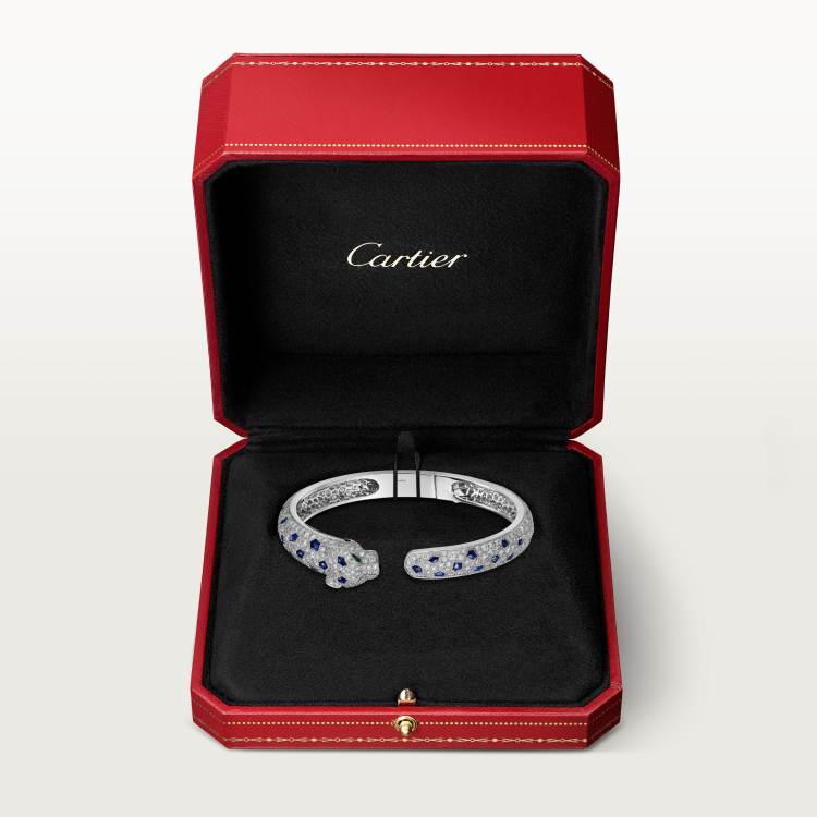 Panthère de Cartier卡地亚猎豹手镯，中号款，铺镶钻石  18K白金