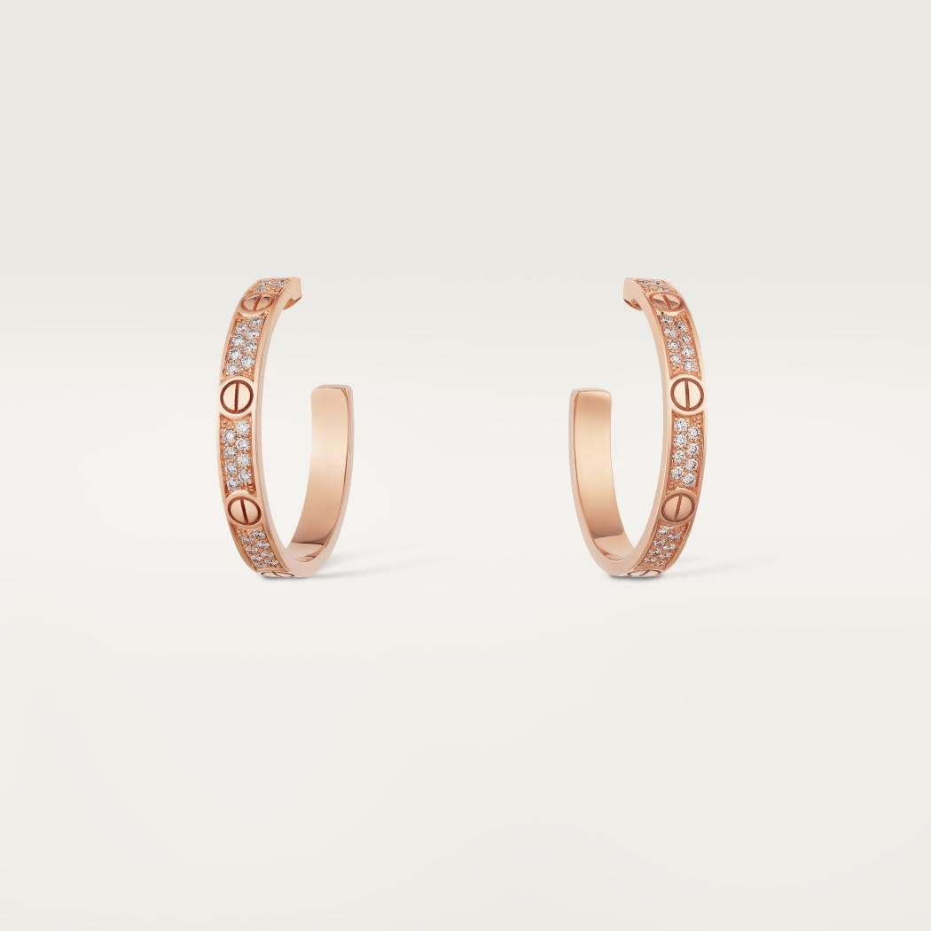 LOVE圈形耳环，中号款，铺镶钻石 18K玫瑰金
