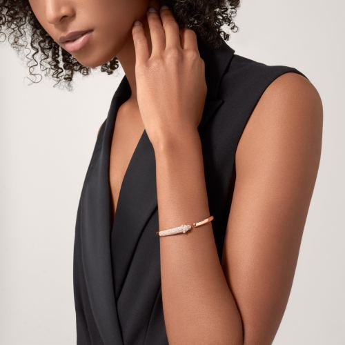 Panthère de Cartier卡地亚猎豹手镯，小号款，半铺镶钻石