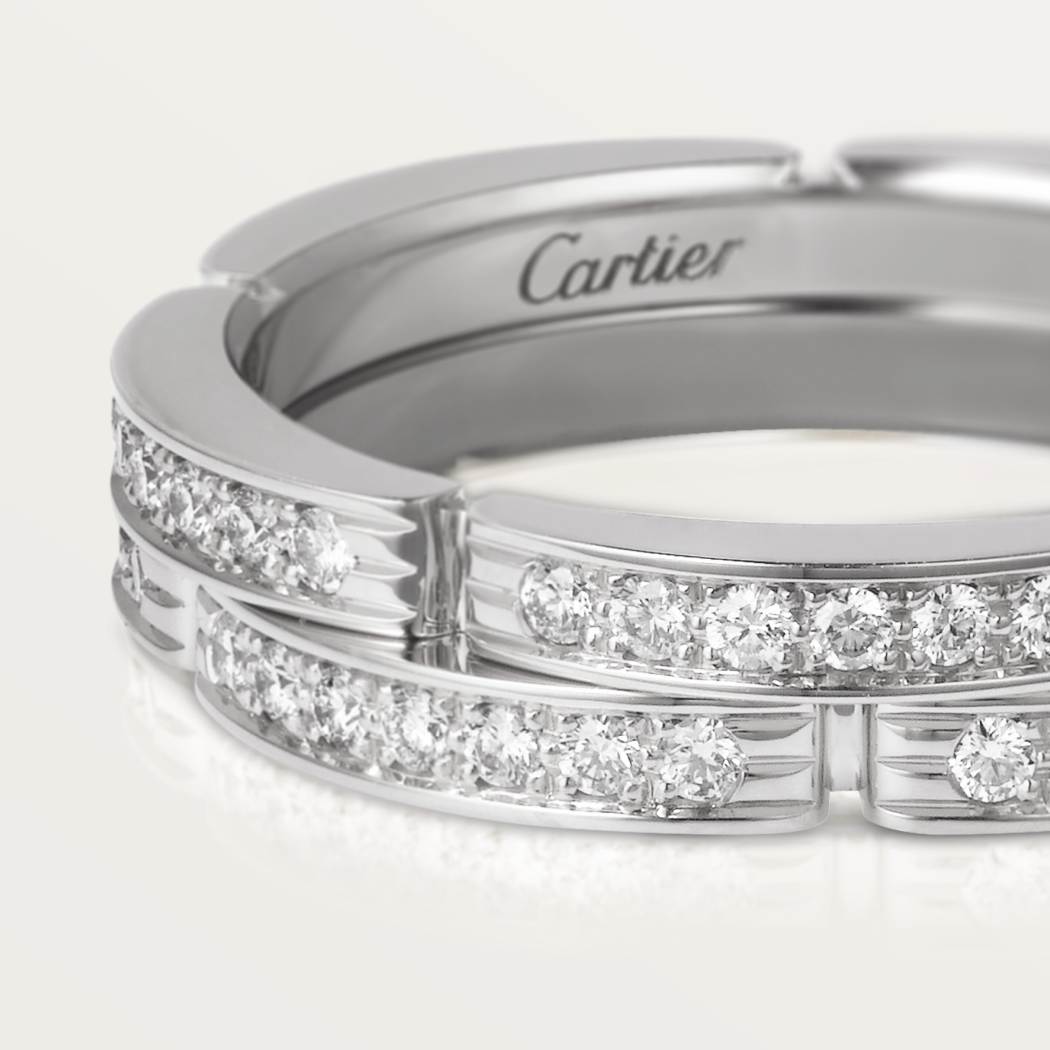 Maillon Panthère双排结婚戒指，半铺镶钻石 18K白金
