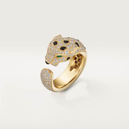 Panthère de Cartier卡地亚猎豹戒指，中号款，半铺镶钻石 18K黄金