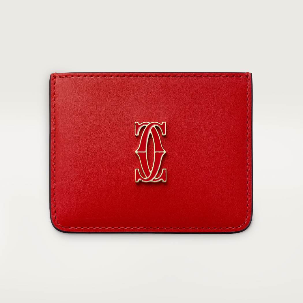 C de Cartier系列小皮具，卡片夹 红色 小牛皮