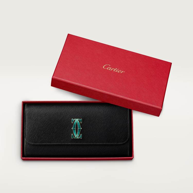 C de Cartier翻盖通用型皮夹 黑色 小牛皮