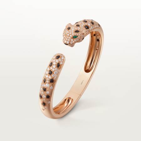 Panthère de Cartier卡地亚猎豹手镯，中号款，半铺镶钻石 18K玫瑰金
