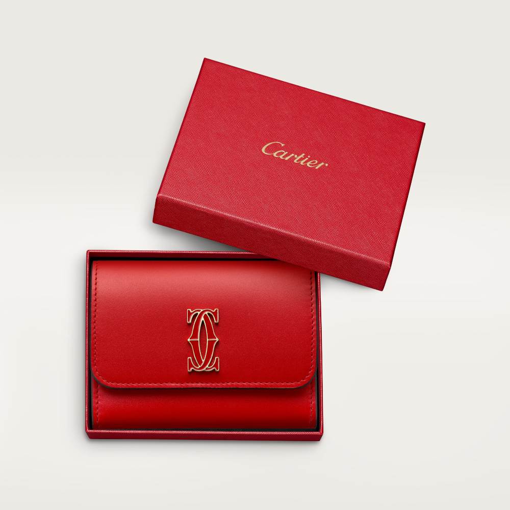 C de Cartier系列小皮具，皮夹 红色 小牛皮
