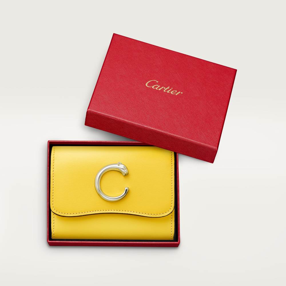 迷你皮夹，Panthère de Cartier卡地亚猎豹系列 黄色 小牛皮
