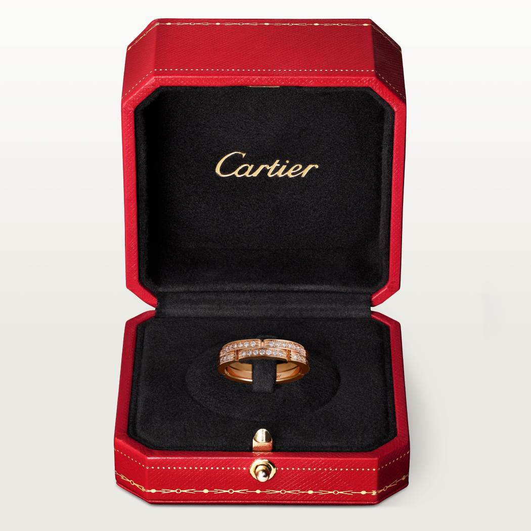 Maillon Panthère双排结婚戒指，半铺镶钻石 18K玫瑰金