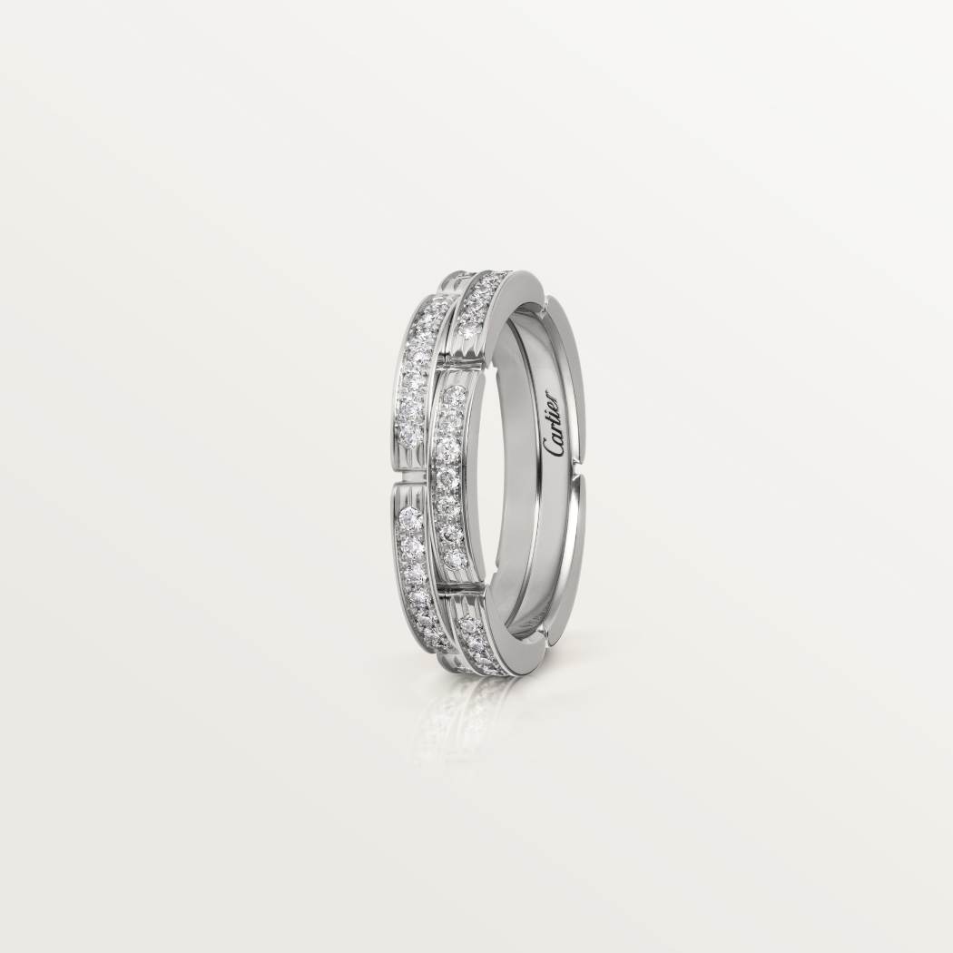 Maillon Panthère双排结婚戒指，半铺镶钻石 18K白金