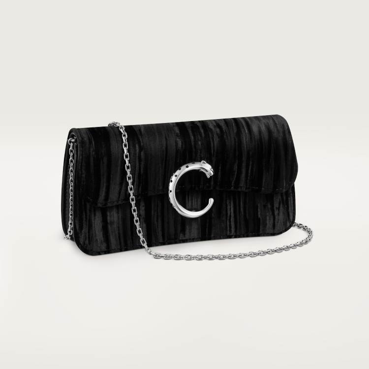 Panthère C de Cartier系列迷你款链条手袋 黑色 天鹅绒
