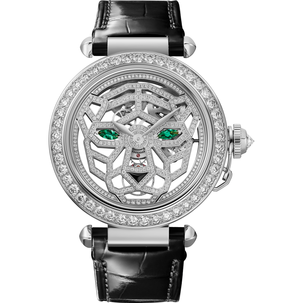 Panthère猎豹系列珠宝腕表  18K镀铑白金 手动上链