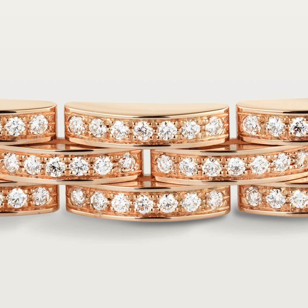 Maillon Panthère三排窄版手镯，铺镶钻石 18K玫瑰金
