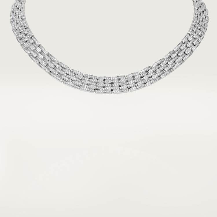 Maillon Panthère五排项链，铺镶钻石 18K白金