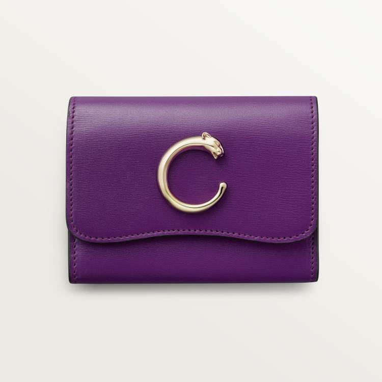 迷你皮夹，Panthère de Cartier卡地亚猎豹系列 紫色 小牛皮