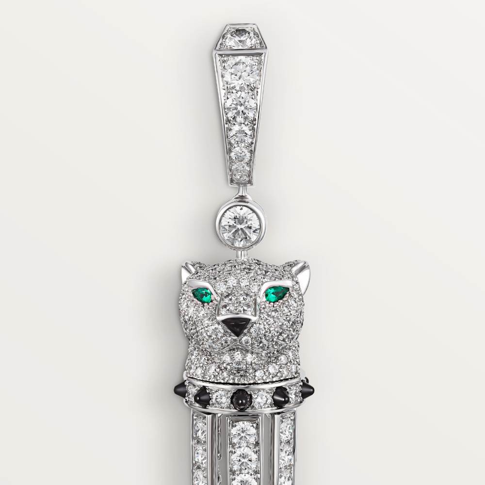 Panthère de Cartier卡地亚猎豹耳环，缟玛瑙，大号款，铺镶钻石 18K白金