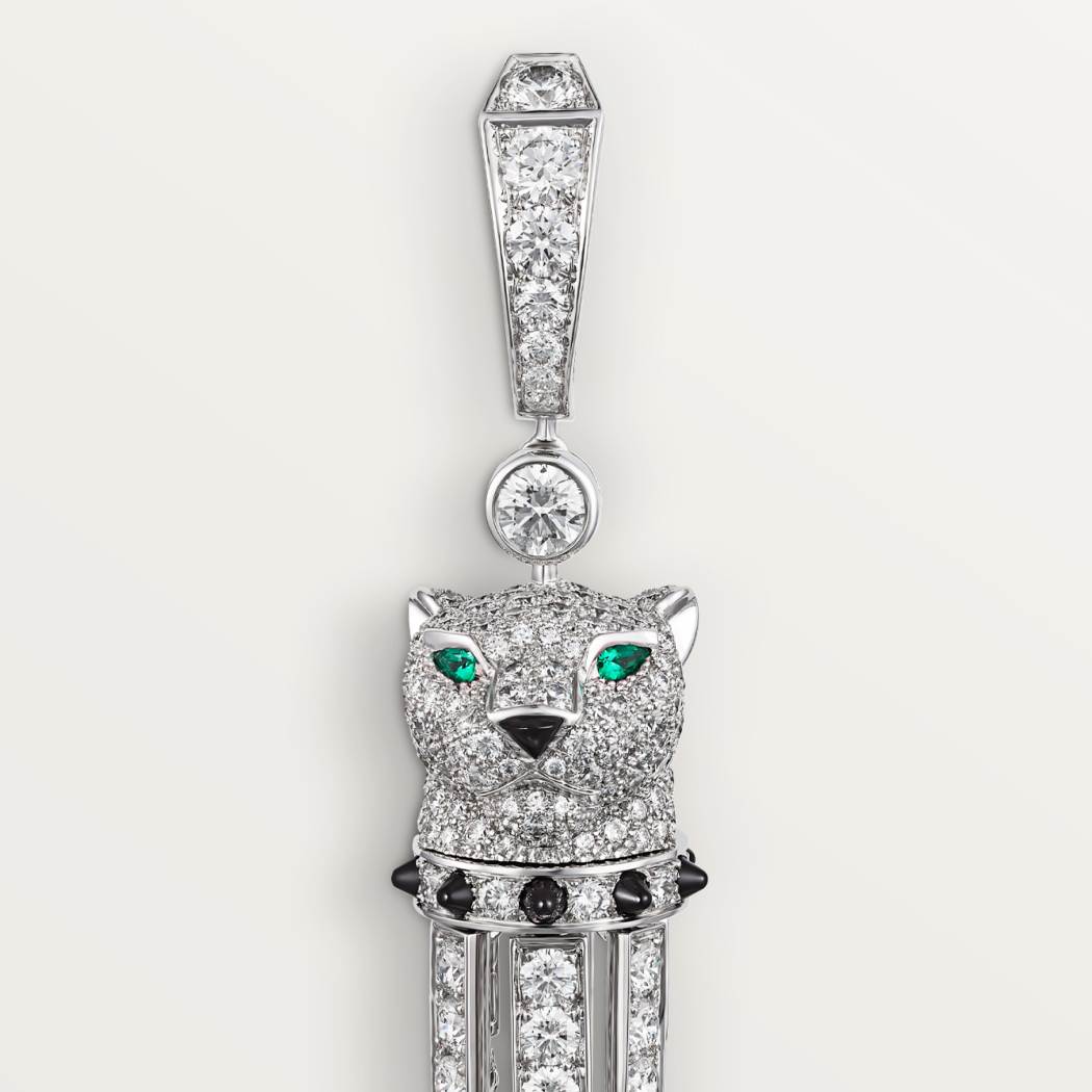 Panthère de Cartier卡地亚猎豹耳环，缟玛瑙，大号款，铺镶钻石 18K白金
