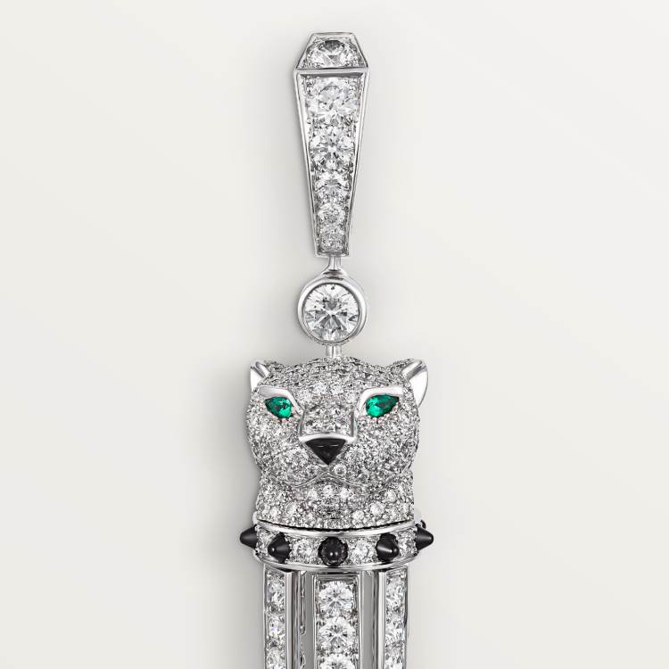 Panthère de Cartier卡地亚猎豹耳环，缟玛瑙，大号款，铺镶钻石 18K白金
