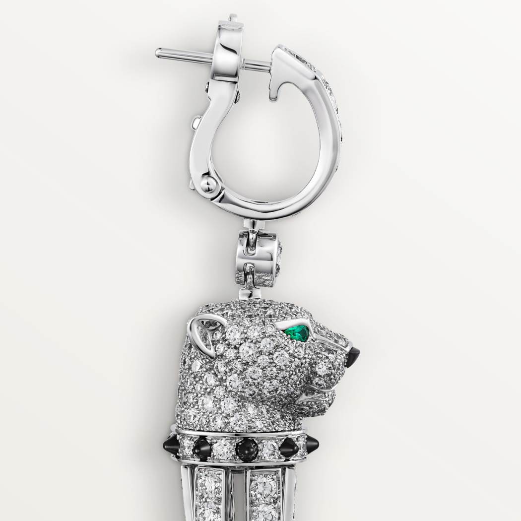Panthère de Cartier卡地亚猎豹耳环，缟玛瑙，大号款，铺镶钻石 18K白金
