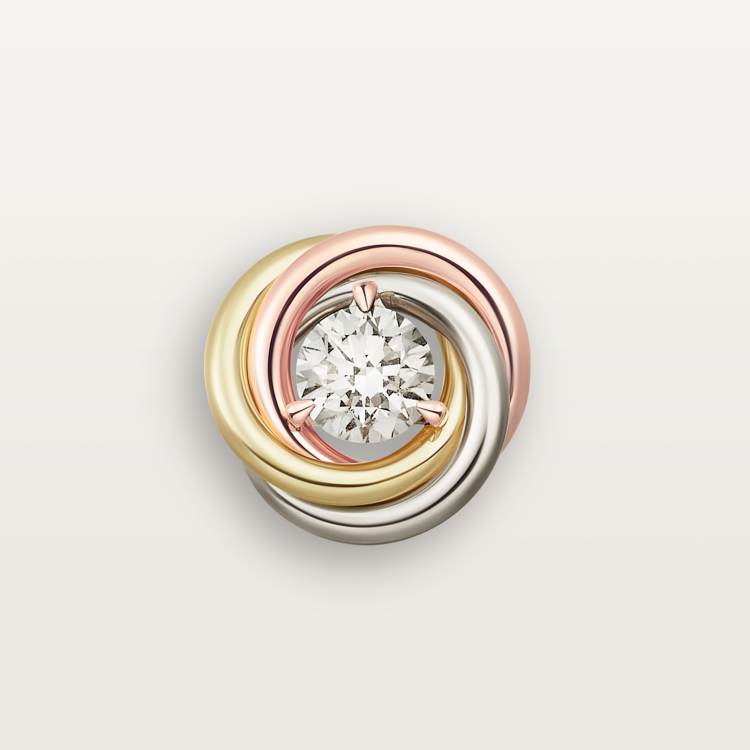 Trinity耳钉，镶嵌圆形明亮式切割钻石 18K白金，18K黄金，18K玫瑰金
