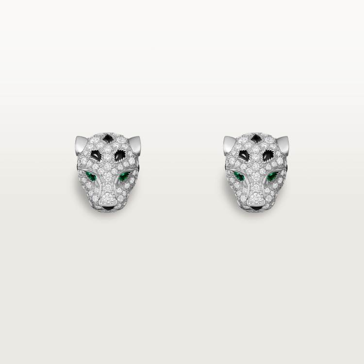 Panthère de Cartier卡地亚猎豹耳钉，铺镶钻石 18K白金