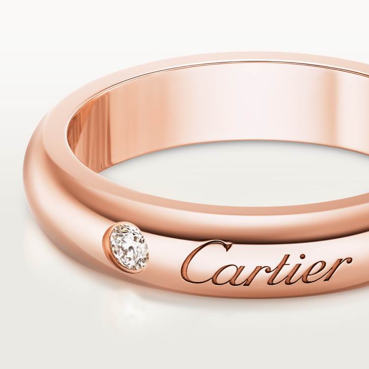 C de Cartier戒指，宽4毫米，镶嵌1颗钻石 18K玫瑰金