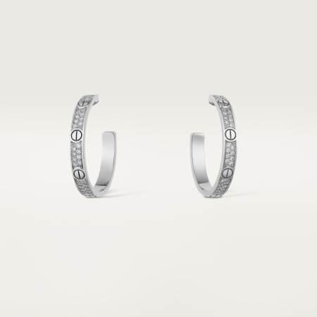 LOVE圈形耳环，中号款，铺镶钻石 18K白金